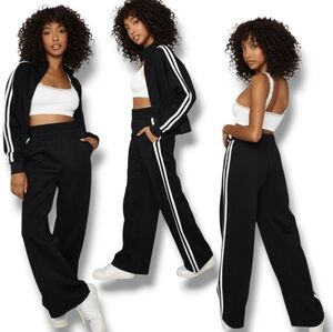 Garage Women's Black With White Side-Stripe Wide Leg Pants